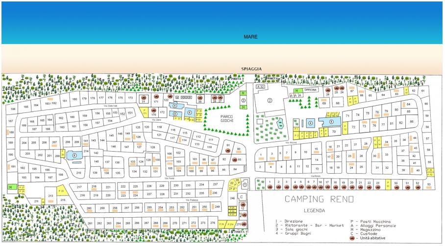 Camping Reno à Ravenna, locatifs aussi bien que emplacements